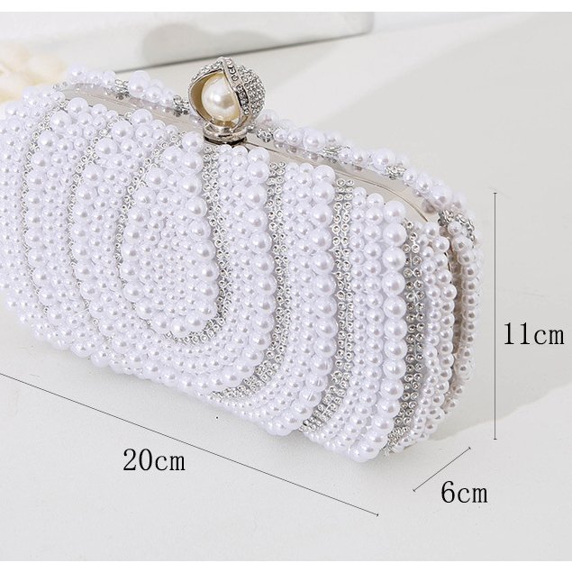 Vintage Ladies Pearl Evening Bag Handmade Beaded Handbag Diamond Banquet Wedding Clutch Purse