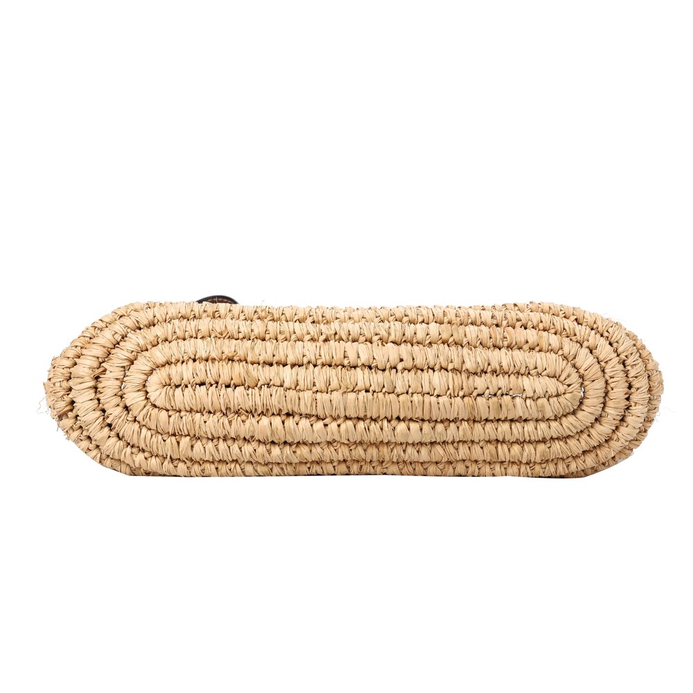Handmade rattan bucket tote bag with PU handle large capacity straw tote bag