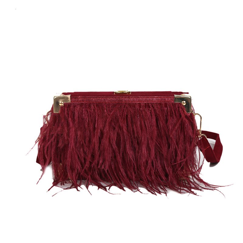 Wholesale Real Natural Ostrich Feather Womens Christmas Purse Bags 2022 Women Prom Clutch Bag Evening