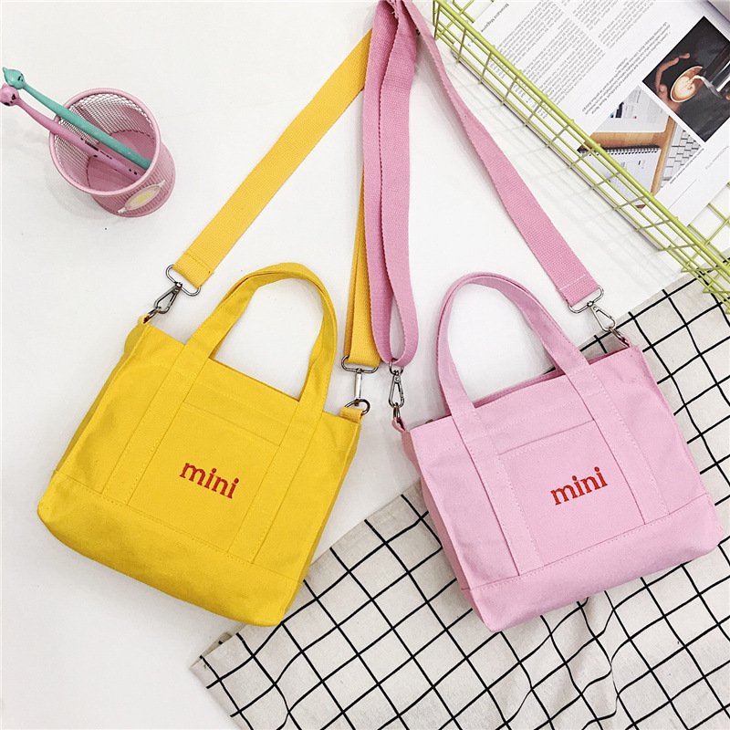 Wholesale new high quality canvas handbag fashion plain pink women crossbody bags for girls