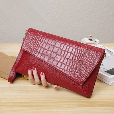 New Design Custom Genuine Leather Clutch Bag Luxury Cowhide Small Crocodile Ladies Purse Long Envelope Evening Bags For Women