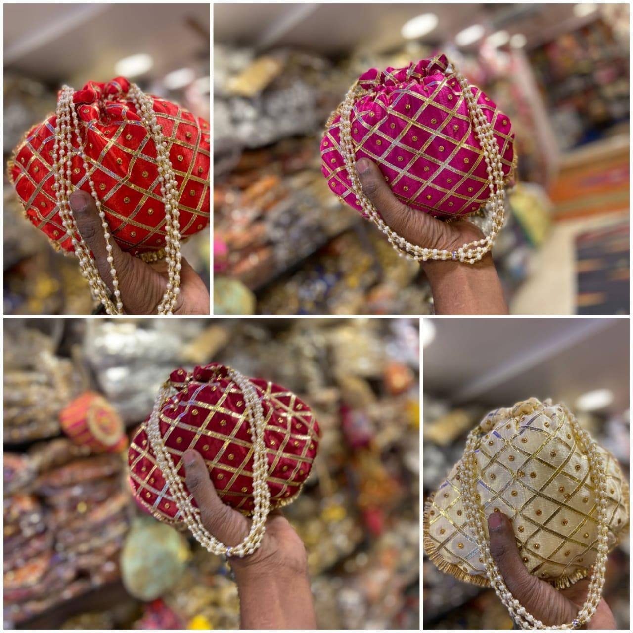 Indian Handmade Pearl Work Embroidery Ethnic wedding Gift Party Bags wrist handbag coin Potli Bags Wedding Mehndi Favors