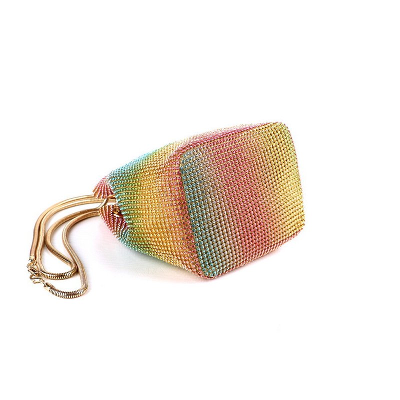 Rainbow Color Soft Bling Bling Luxury Diamonds Evening Bag With Chain And Rhinestone Set Colorful Shoulder Bag Shinny Bucket Bag
