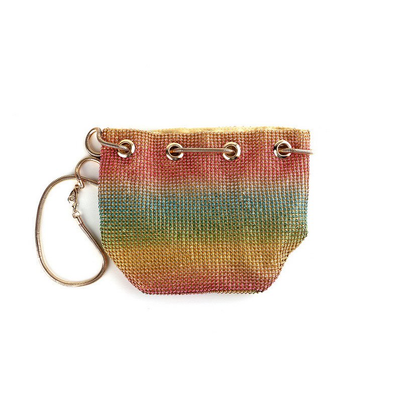 Rainbow Color Soft Bling Bling Luxury Diamonds Evening Bag With Chain And Rhinestone Set Colorful Shoulder Bag Shinny Bucket Bag