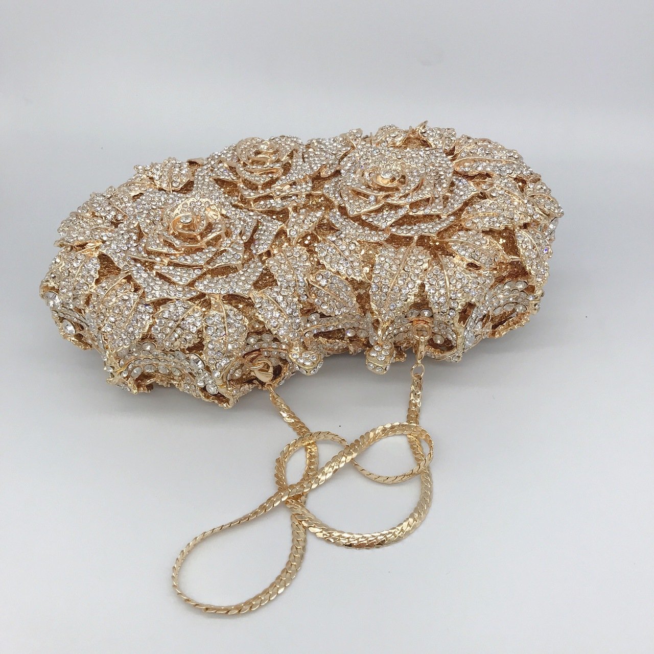 Chain New Fashion Luxury Women Wedding Clutch Bag Hollow Rose Diamond Evening Bag Cosmetic Bag