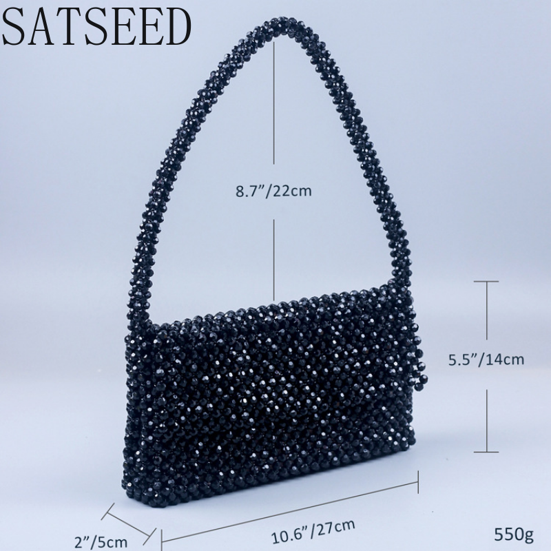 Fashion Black Acrylic Corner Bead Shoulder Bag for Women 2023 Spring New Handmade Beaded Bag Square Evening Bag Bolsa Feminina