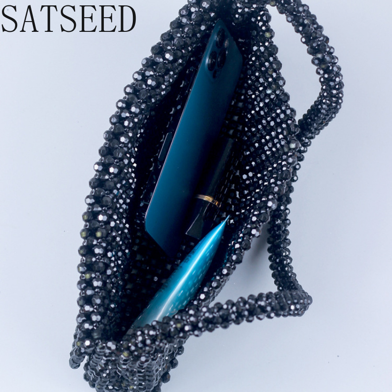 Fashion Black Acrylic Corner Bead Shoulder Bag for Women 2023 Spring New Handmade Beaded Bag Square Evening Bag Bolsa Feminina