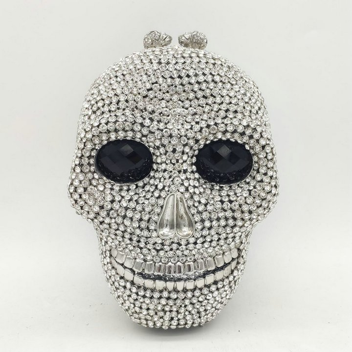 Luxury handmade colorful stones crystal bags evening hand bags for women rhinestone skull purses bag