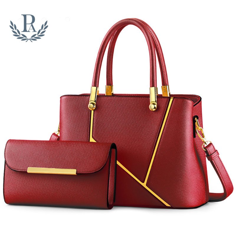 2019 style 2pcs set bag lady pu leather bag women handbags