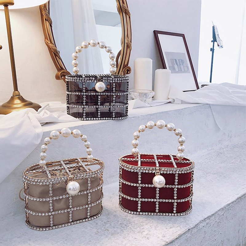 Etsy 2023 Trending Luxury Clutch Bucket Shining Pearl Crystal Evening Hand Bags for Women Purses and Handbags Collection
