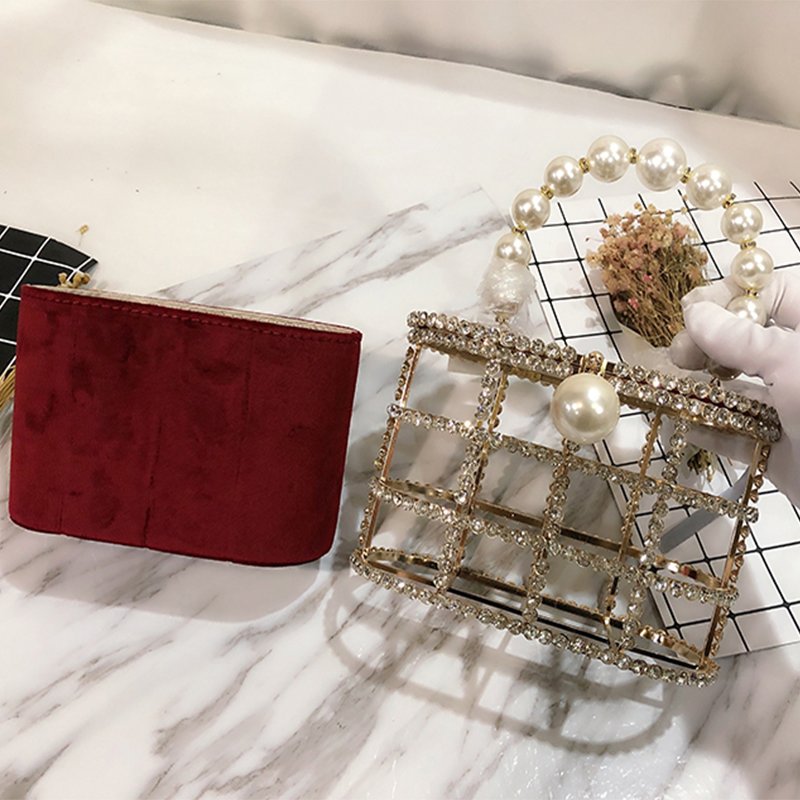 Etsy 2023 Trending Luxury Clutch Bucket Shining Pearl Crystal Evening Hand Bags for Women Purses and Handbags Collection