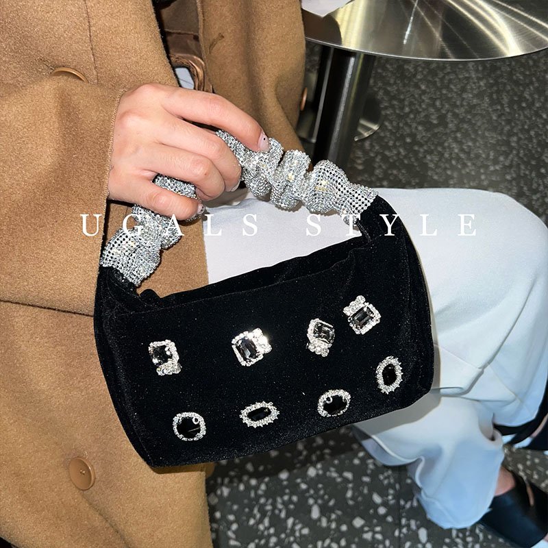 Evening Bag Women's Party Prom Handbags Bridal Wedding Glitter Bling Rhinestone Purse Precious Stone Encrusted Velvet bag