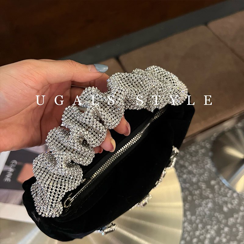 Evening Bag Women's Party Prom Handbags Bridal Wedding Glitter Bling Rhinestone Purse Precious Stone Encrusted Velvet bag