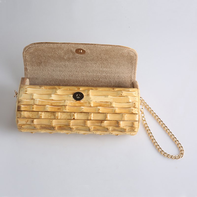 Long chain wood rattan straw bamboo root shoulder bag cross body messenger ba
