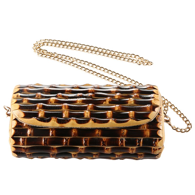 Long chain wood rattan straw bamboo root shoulder bag cross body messenger ba