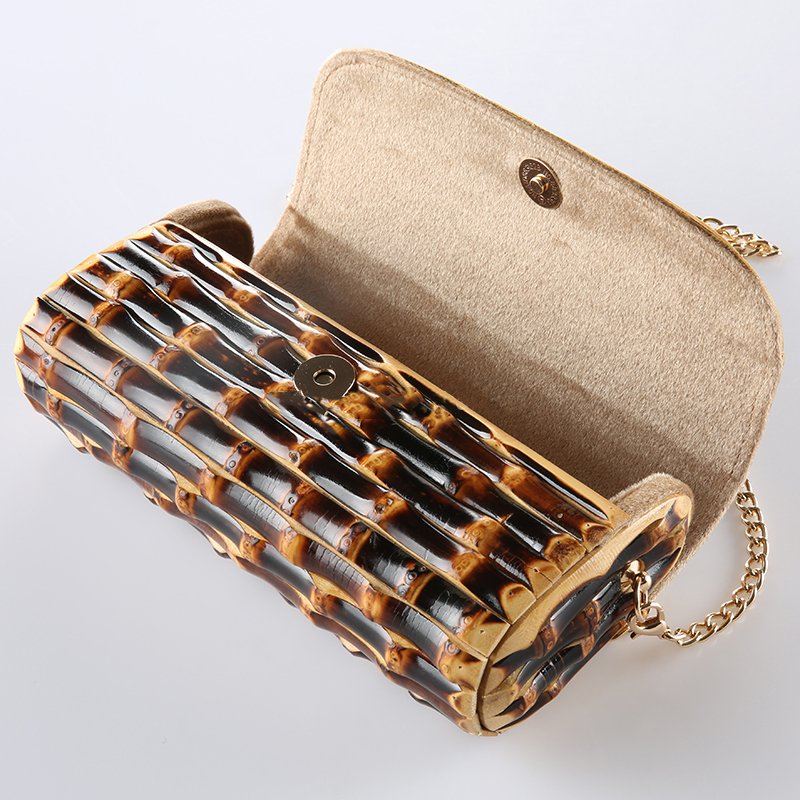 Long chain wood rattan straw bamboo root shoulder bag cross body messenger ba