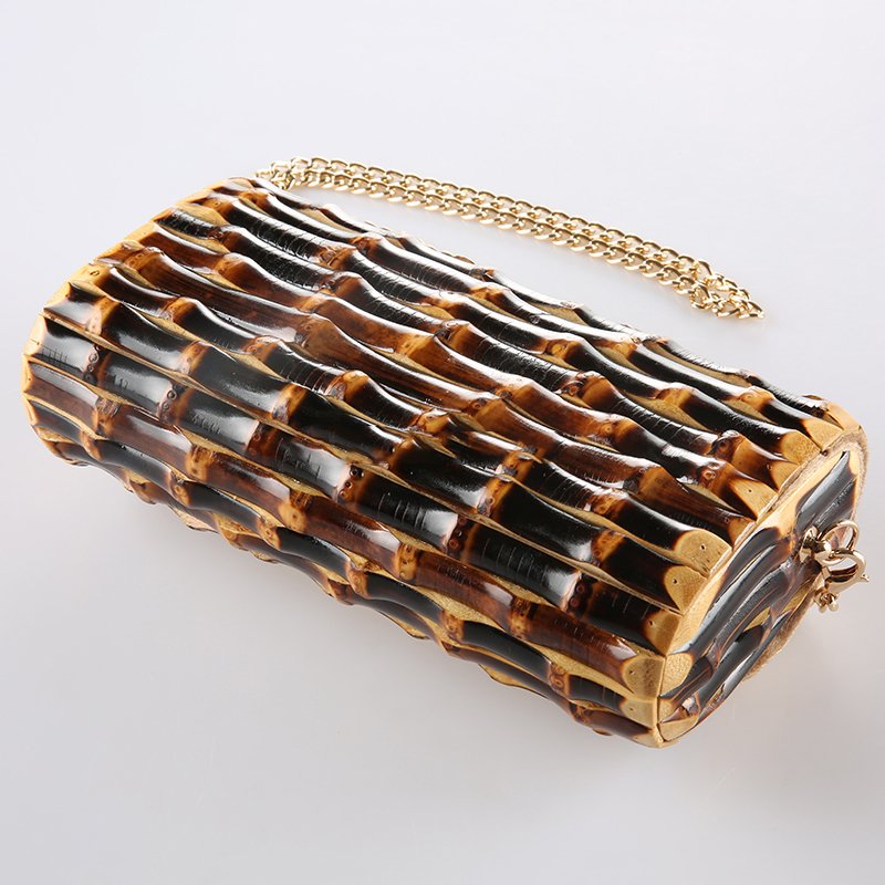 Long chain wood rattan straw bamboo root shoulder bag cross body messenger ba