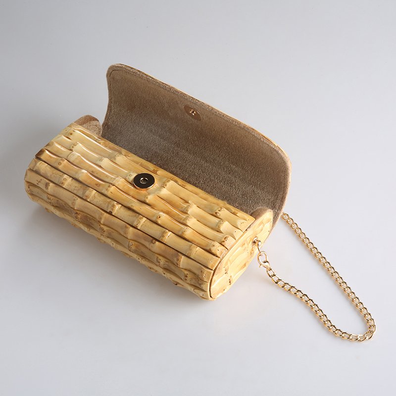 Long chain wood rattan straw bamboo root shoulder bag cross body messenger ba