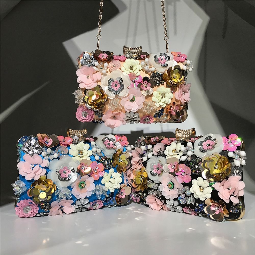 2022 Women's Evening Clutch Bag Party Purse Luxury Wedding Clutch For Bridal Exquisite Crystal Ladies Handbag Flower Clutch