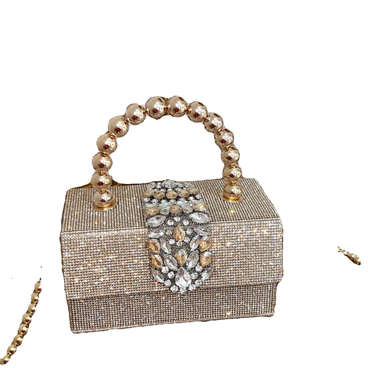UGALS Girl Glitter Full Of Water Diamond Square Banquet Pearl Box Gold Evening Woman Crystal Designer Evening Crossbody Bag