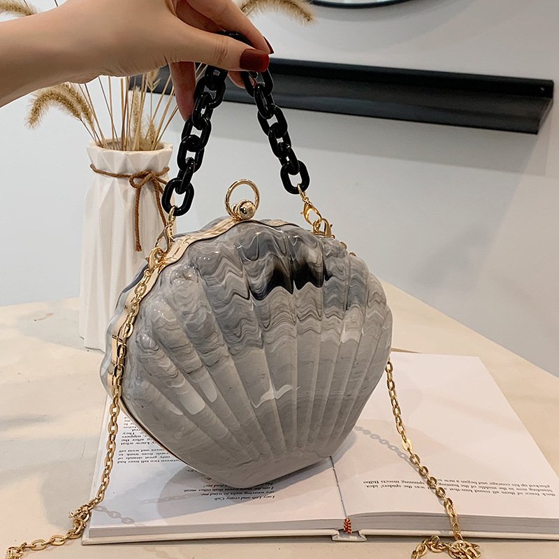 2022 spring summer thick chain colorful shell acrylic clutch bag pink purse evening bag clutch shoulder handbag