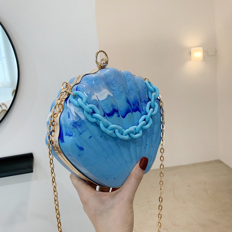 2022 spring summer thick chain colorful shell acrylic clutch bag pink purse evening bag clutch shoulder handbag