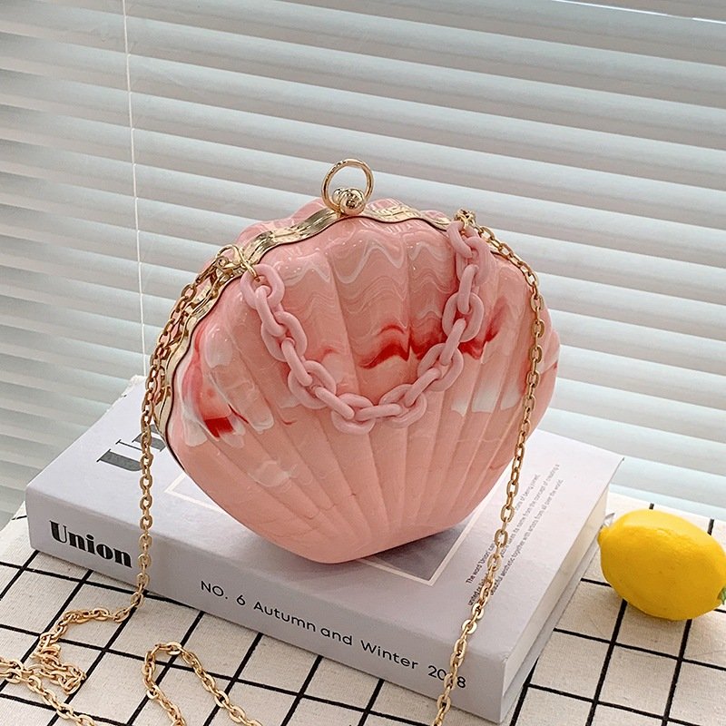 2022 spring summer thick chain colorful shell acrylic clutch bag pink purse evening bag clutch shoulder handbag