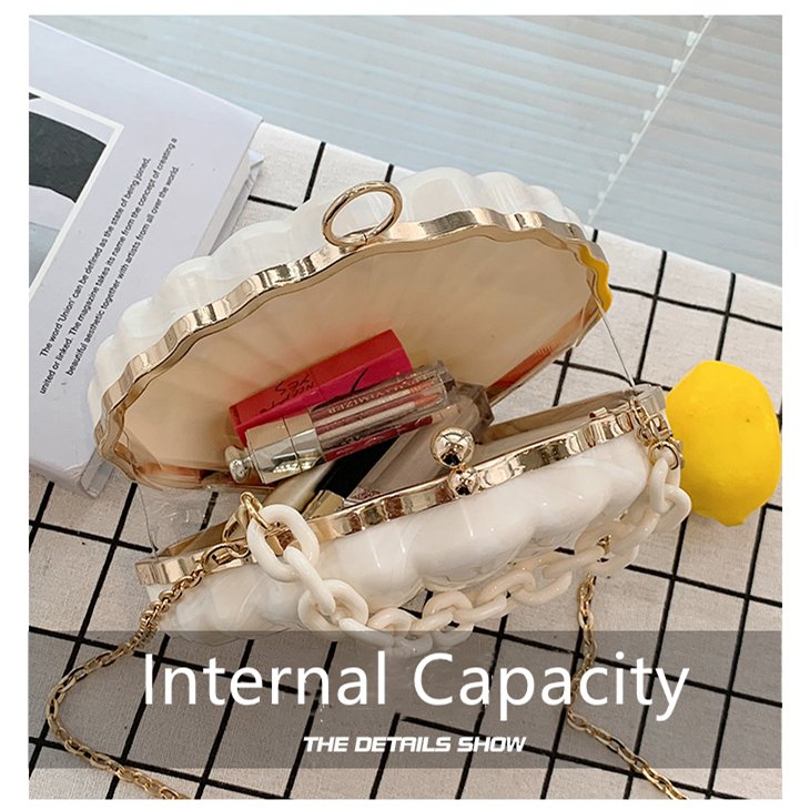 2022 spring summer thick chain colorful shell acrylic clutch bag pink purse evening bag clutch shoulder handbag