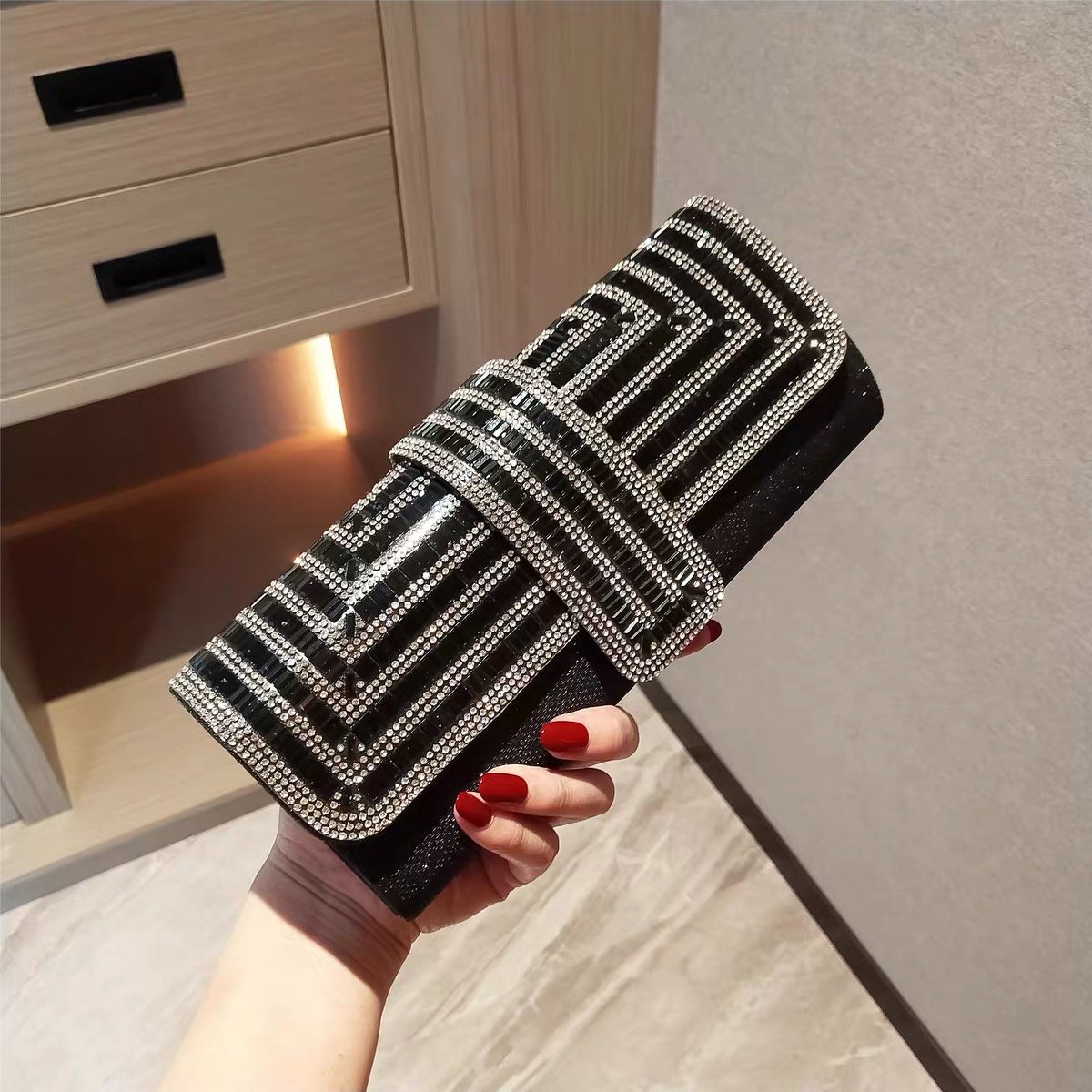 Simple Handmade Evening Envelope Clutch Bag Diamond Beaded Wedding Bridal Dinner Bag Ladies