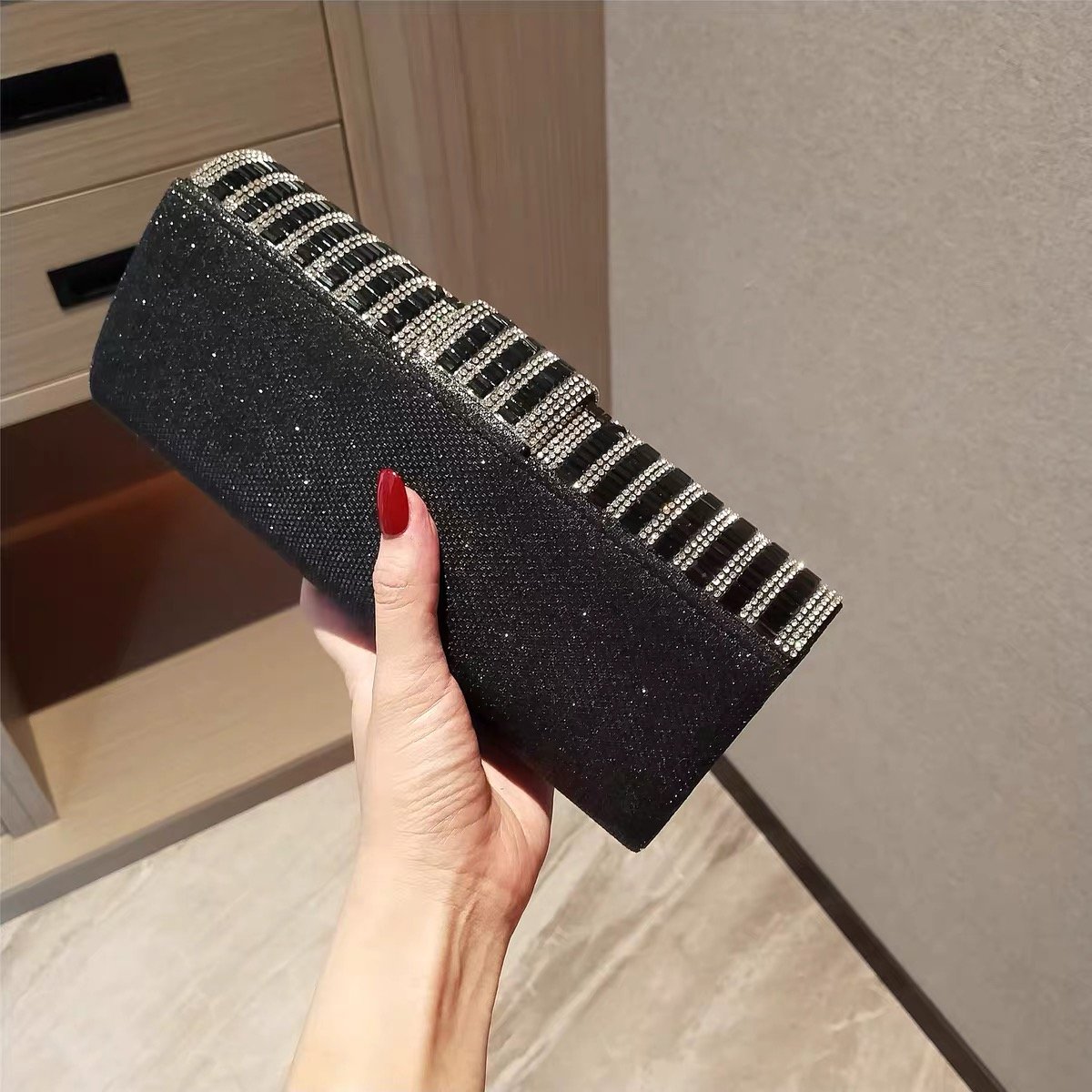 Simple Handmade Evening Envelope Clutch Bag Diamond Beaded Wedding Bridal Dinner Bag Ladies