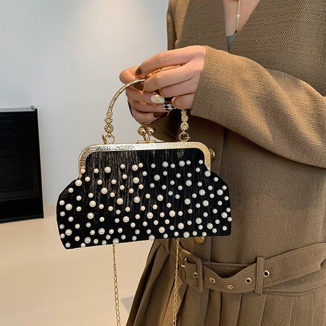 2024 Early Spring New Women's Fashion Silk Single Shoulder Crossbody Bag Diamond Shell Evening Bag with Chain Handbag