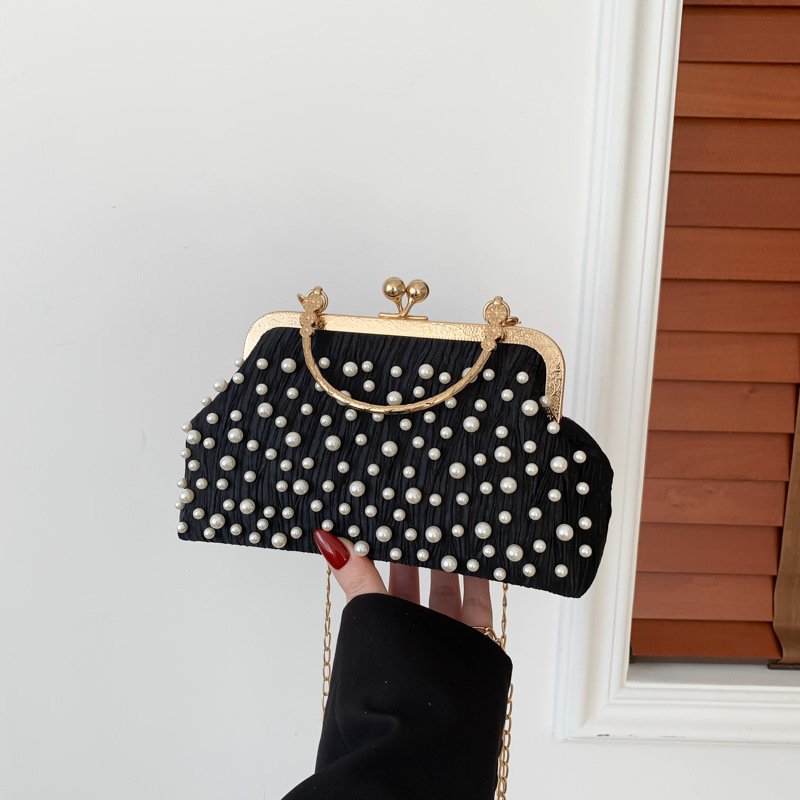 2024 Early Spring New Women's Fashion Silk Single Shoulder Crossbody Bag Diamond Shell Evening Bag with Chain Handbag