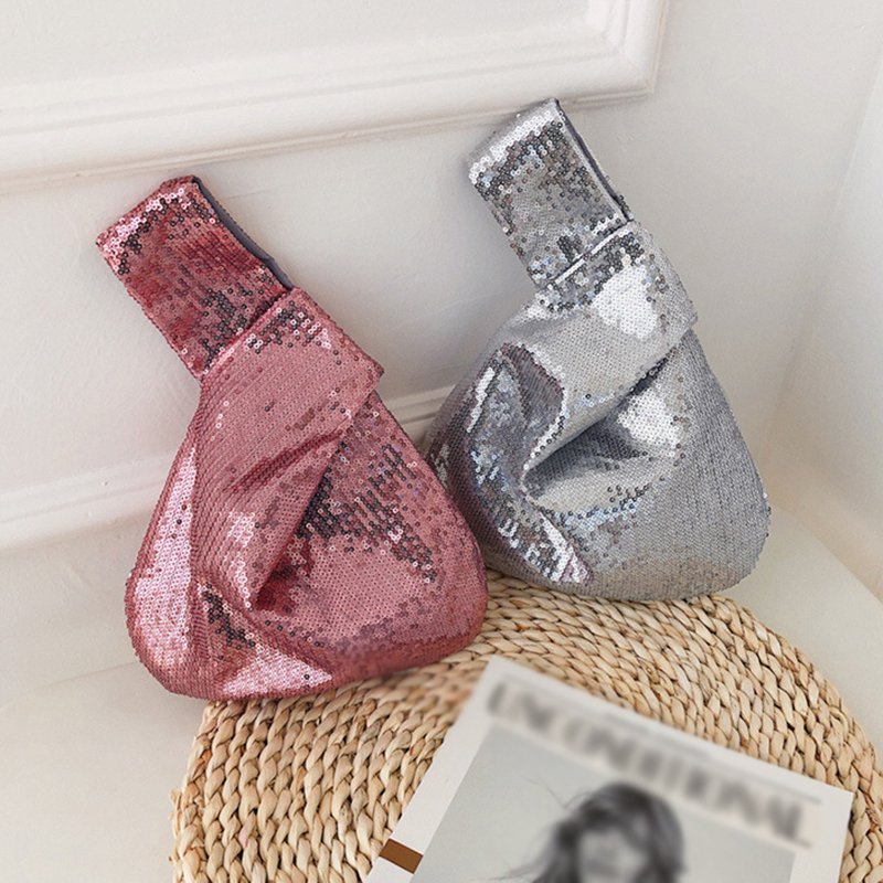 Glitter Sequin Japanese Knot Wrist Bag Fashion Ladies Handbags Party Clutch Evening Bag Custom