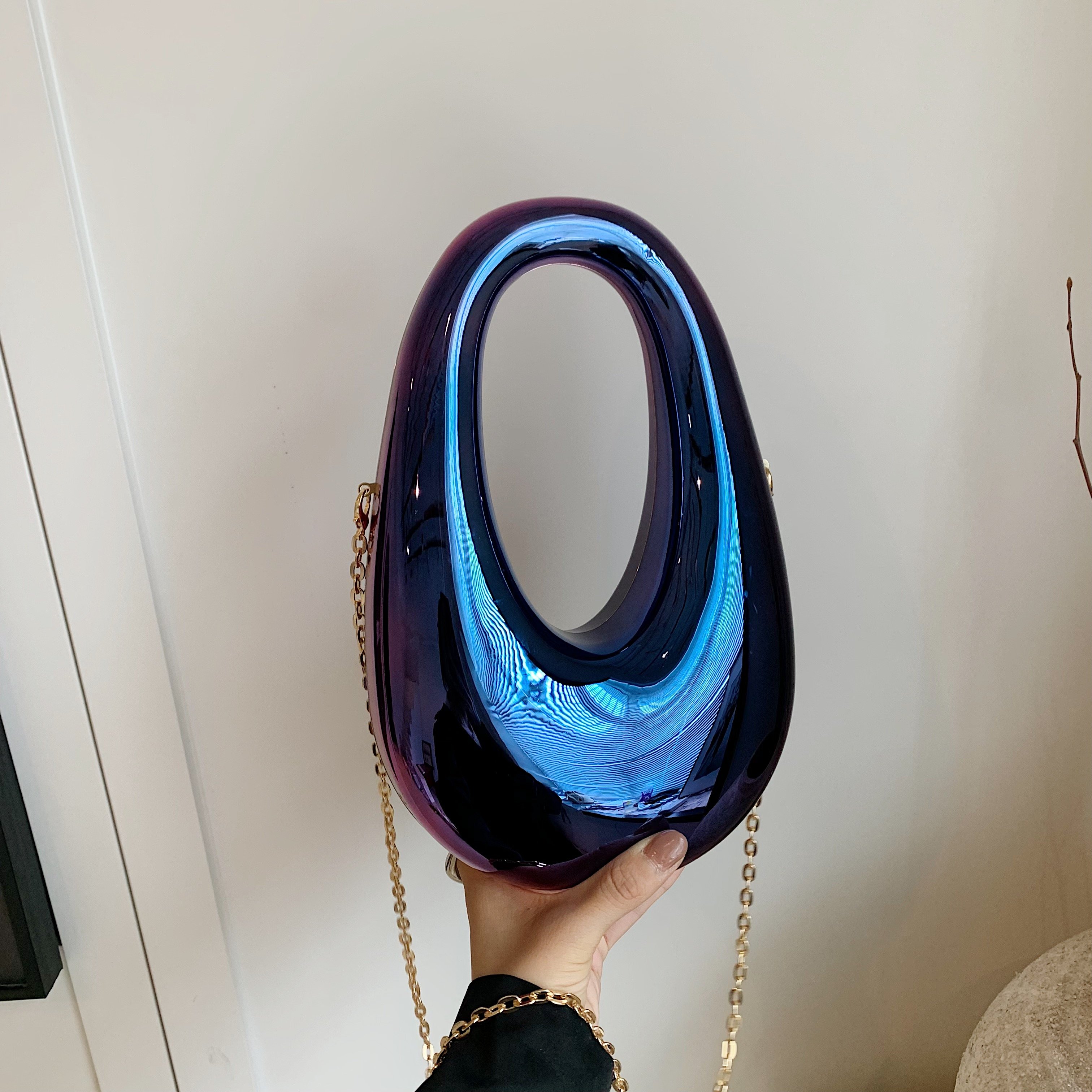 luxury fashion custom made acrylic purse bag women mini half moon acrylic box purse clutch evening bags