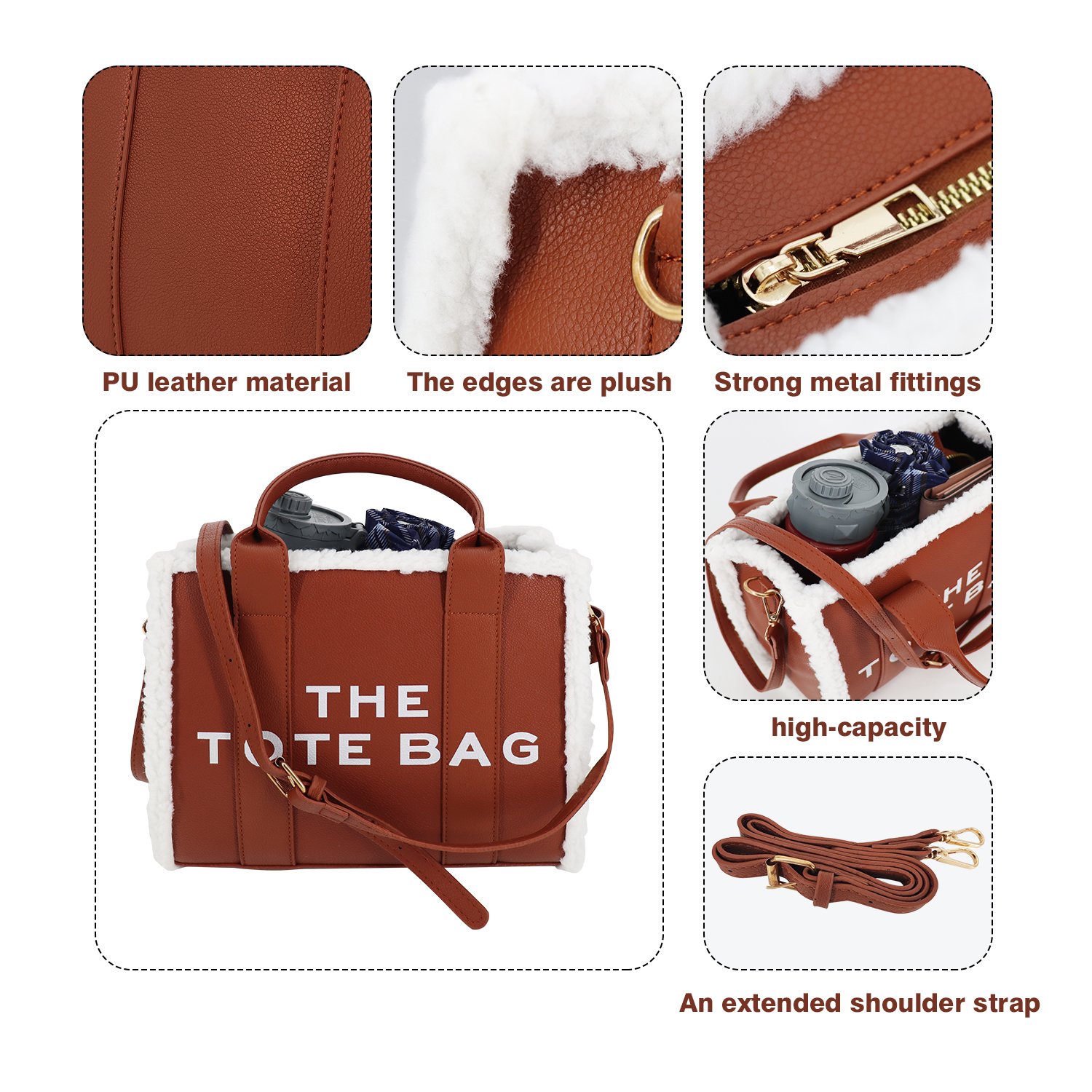 New Design Large Capacity PU Leather Material Tote Bag with An Extended Shoulder Strap