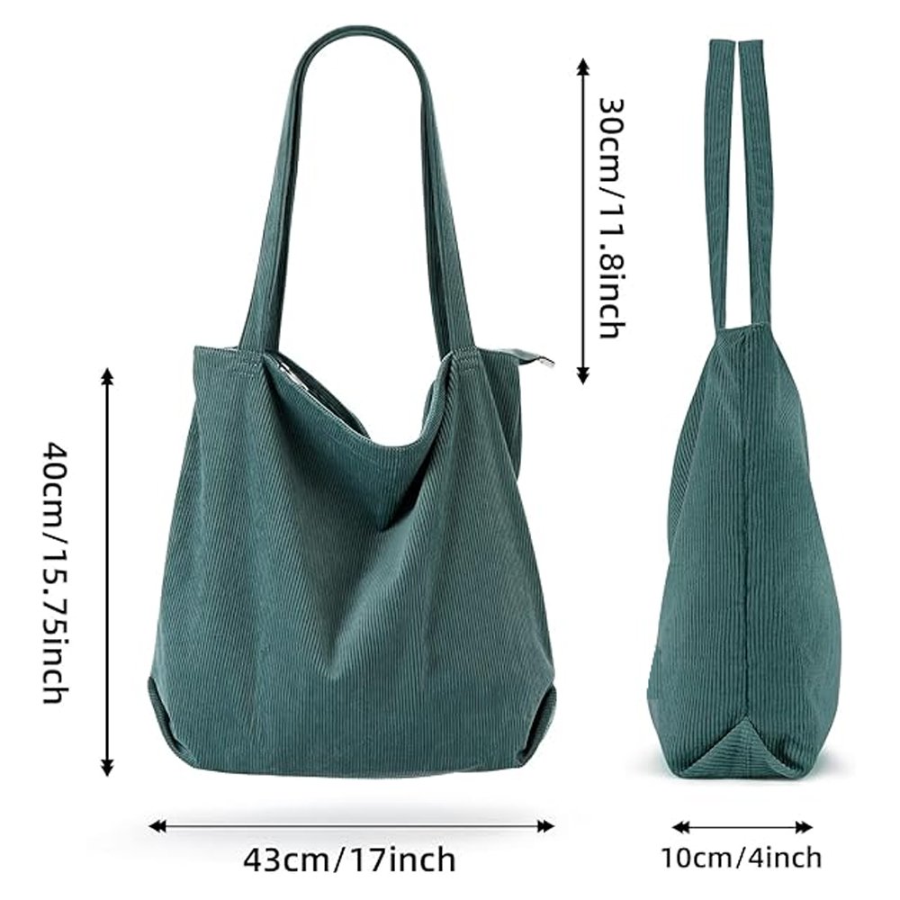 good durable green large casual stylish corduroy fabric ladies the tote bag with zipper for women work