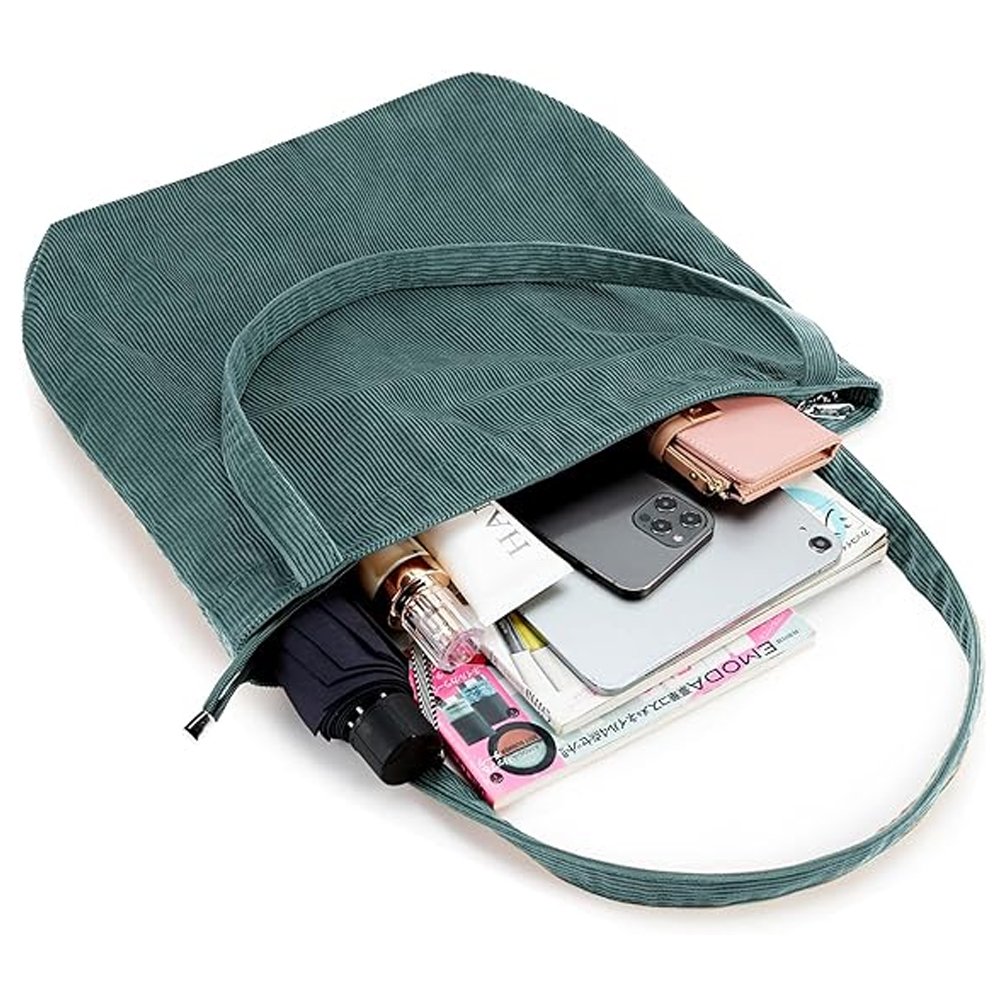 good durable green large casual stylish corduroy fabric ladies the tote bag with zipper for women work