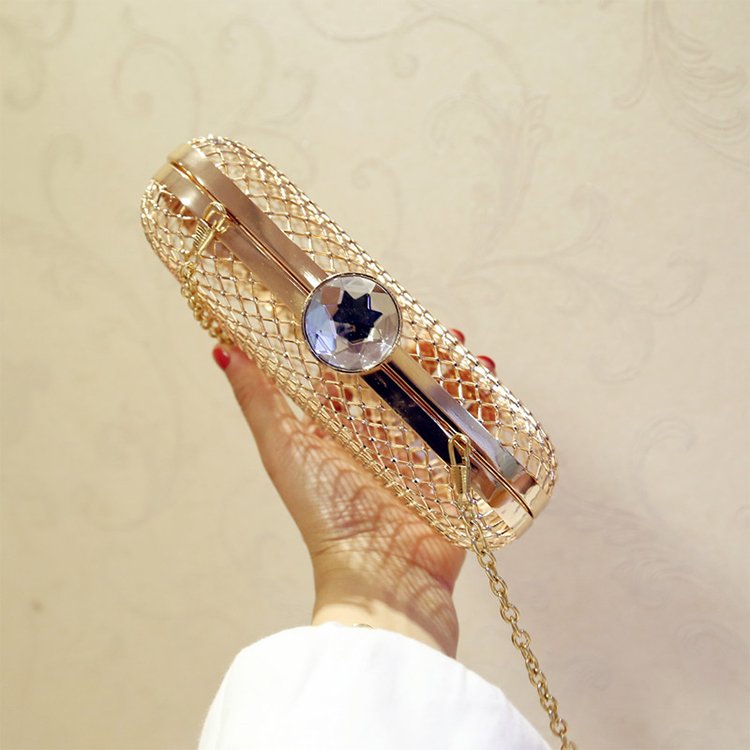 Manufacturer Oem Comfortable New Style Evening Hand Bag Metal Handle Gold Evening Bag