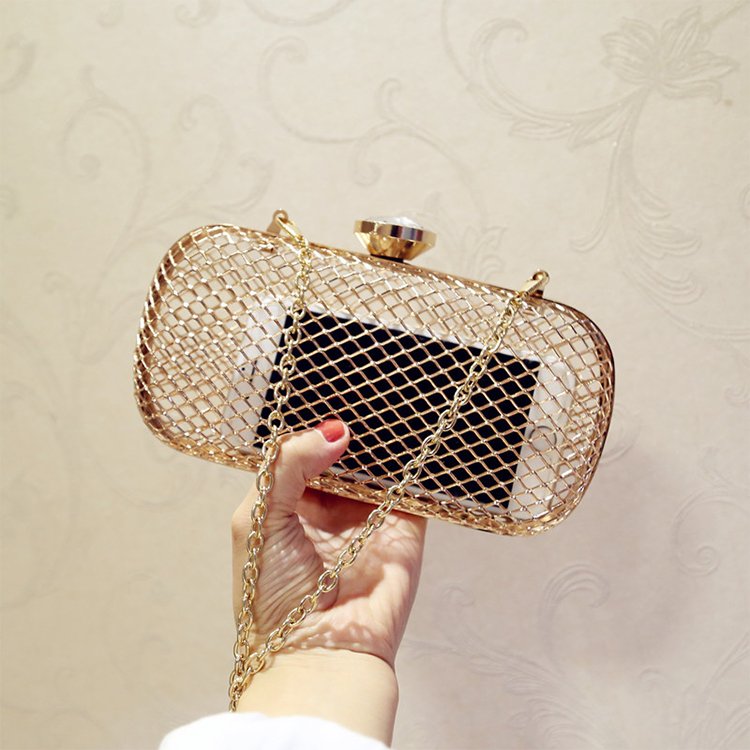 Manufacturer Oem Comfortable New Style Evening Hand Bag Metal Handle Gold Evening Bag