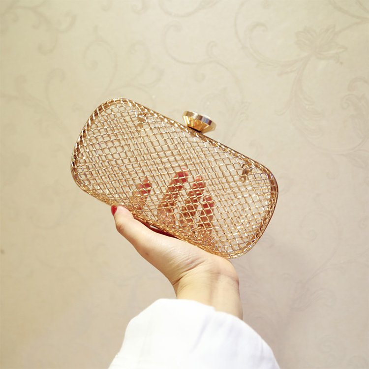 Manufacturer Oem Comfortable New Style Evening Hand Bag Metal Handle Gold Evening Bag