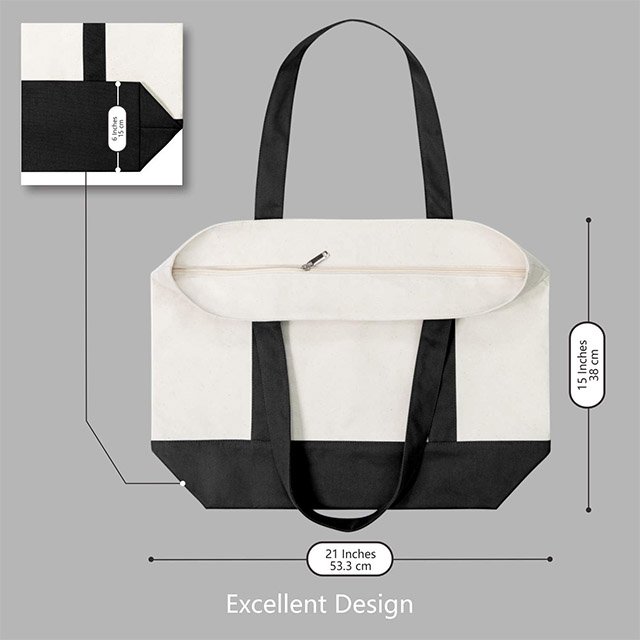 BSCI custom Tote Canvas Bag Shopping Bag with an External Pocket and Zipper Closure
