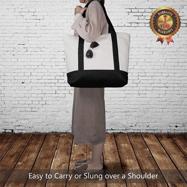 BSCI custom Tote Canvas Bag Shopping Bag with an External Pocket and Zipper Closure