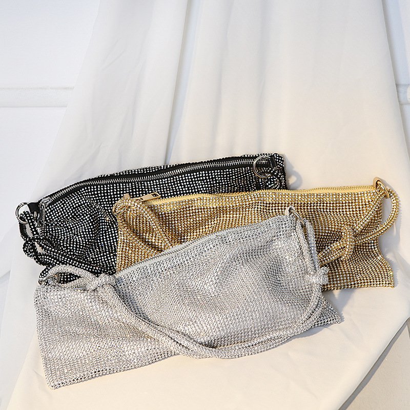 Wholesale Full Rhinestone Fashion Silver Evening Bag Shinny Bling Chain Purse Handbag Party Wedding Purse