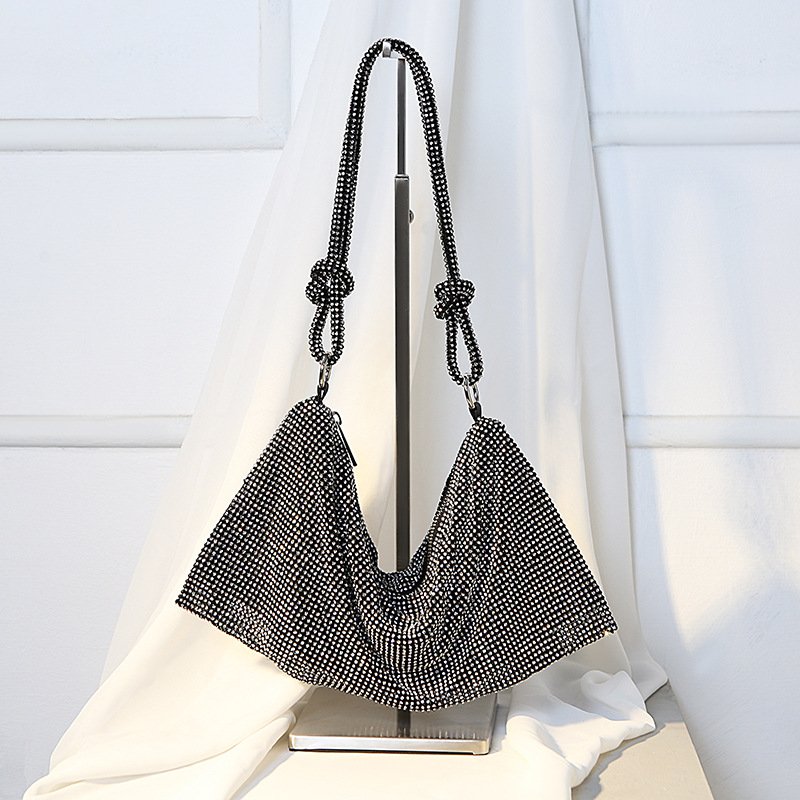 Wholesale Full Rhinestone Fashion Silver Evening Bag Shinny Bling Chain Purse Handbag Party Wedding Purse