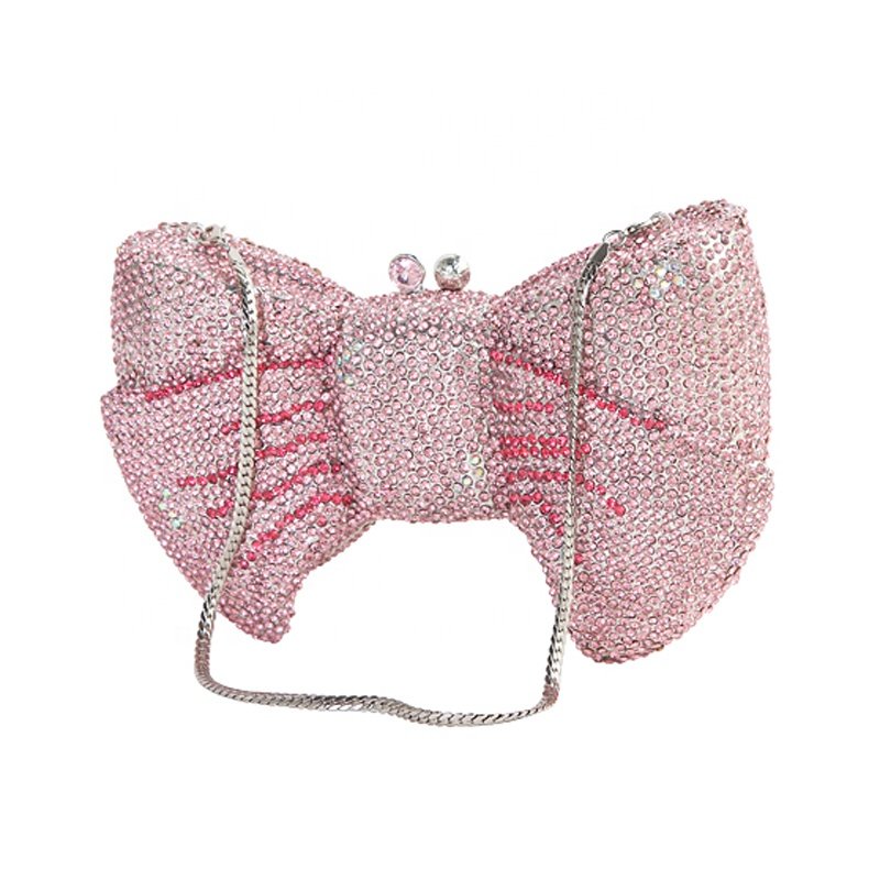 New Arrival Beautiful Shiny Bowknot Wedding Evening Clutch Bag Women With Pearl Handle