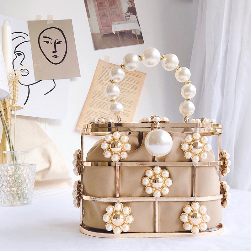 Ladies Luxury Diamond Crystal Clutch Evening Bag Senior Popular Flannel Pearl Beaded Portable Handbags