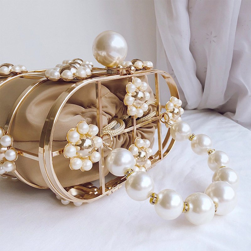 Ladies Luxury Diamond Crystal Clutch Evening Bag Senior Popular Flannel Pearl Beaded Portable Handbags