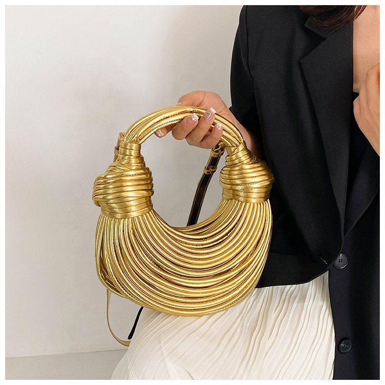 fashion women braided hobo bags multi color noodles bag with double knot lady elegant hand clutch metallic evening bag