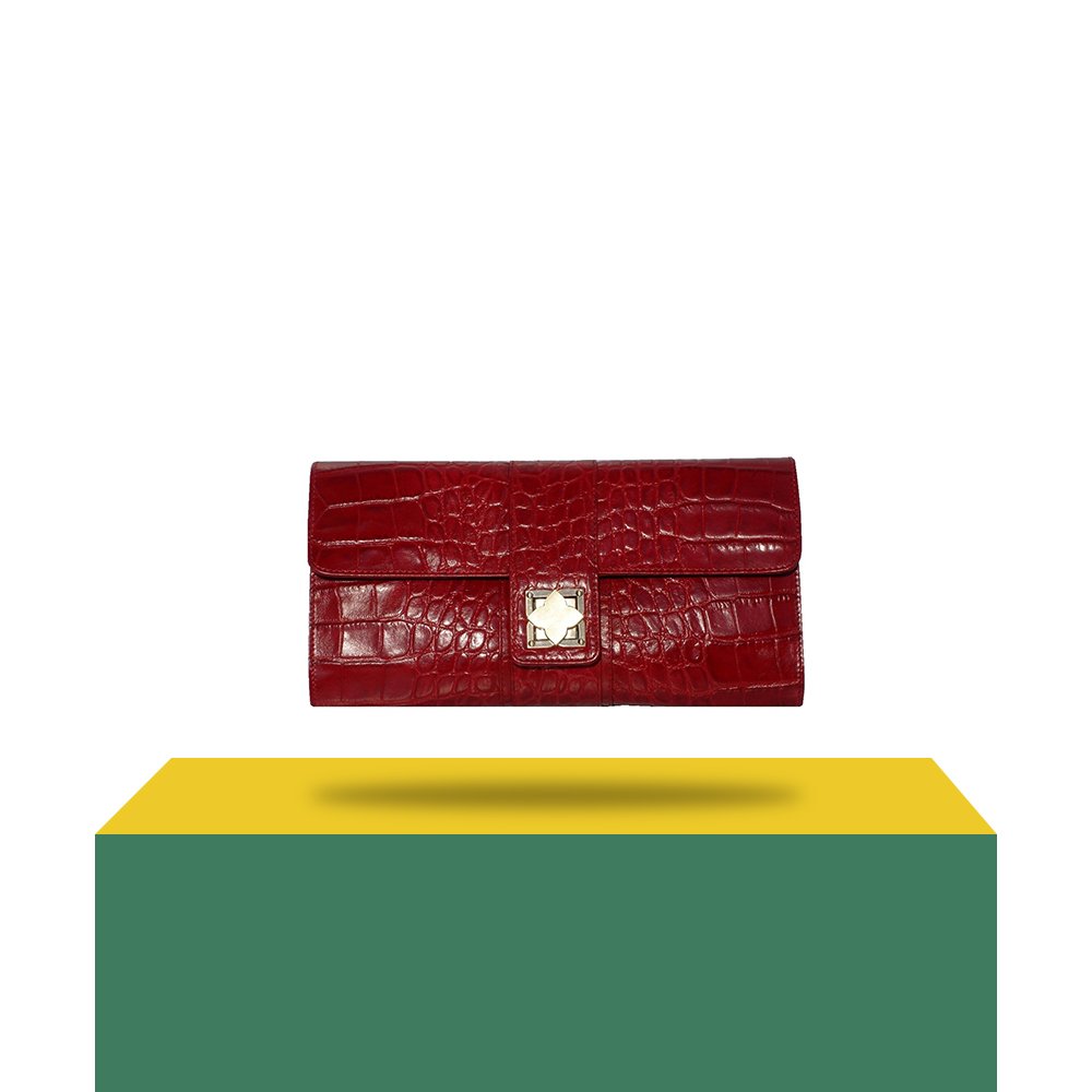 Attractive Design Pure Patterned Leather Clutch Bag Maroon Compact Size Womens Evening Small Bags