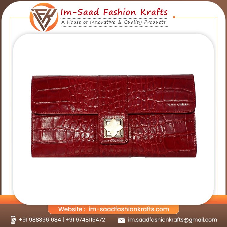 Attractive Design Pure Patterned Leather Clutch Bag Maroon Compact Size Womens Evening Small Bags